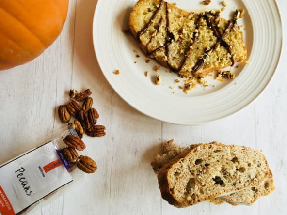 Pain perdu au lait d’avoine et noix de Pécan