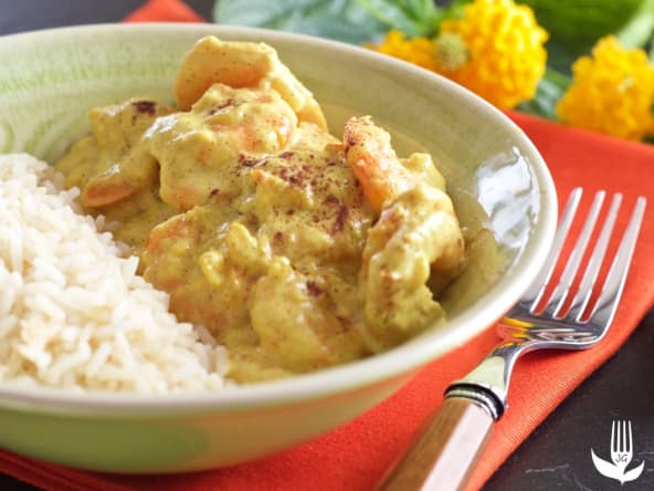 Curry de crevettes, lait coco et banane