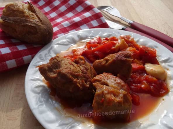 Sauté de veau au poivron et pulpe de tomate