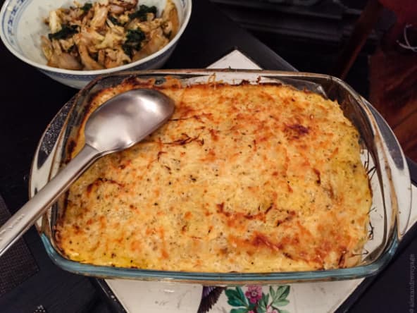 Gratin de courge spaghetti au tofu fumé