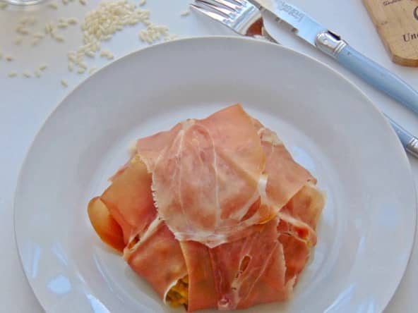 Risotto aux champignons en papillote de jambon de Parme