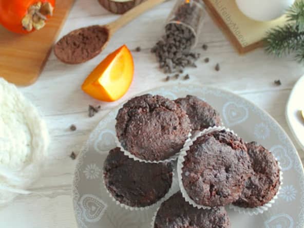 Cakes au chocolat, cacao et kaki