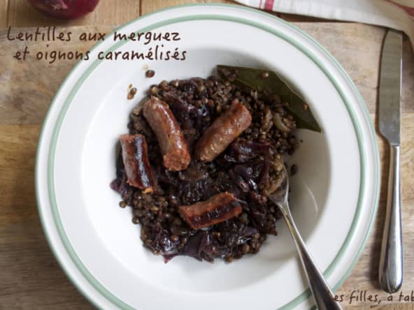 Lentilles aux merguez et oignons caramélisés