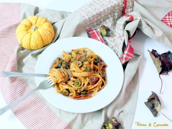 One pot linguine aux tomates séchées, olives et câpres