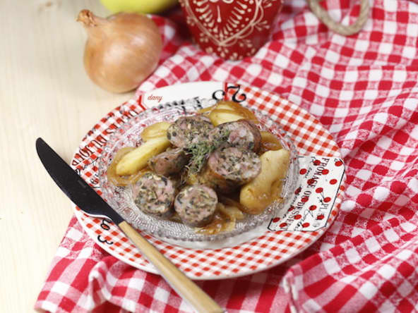 Pormoniers pommes et oignons caramélisés