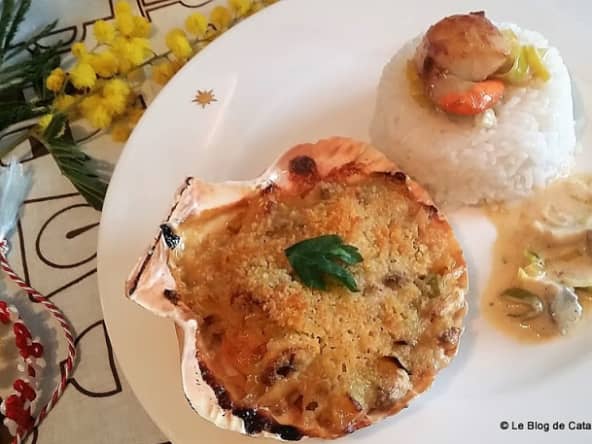 Saint-Jacques gratinées aux champignons