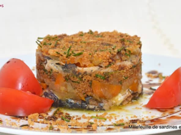 Mille-feuille de sardines et de légumes confits