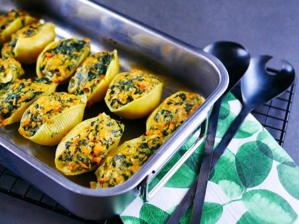 Conchiglioni truite et épinards