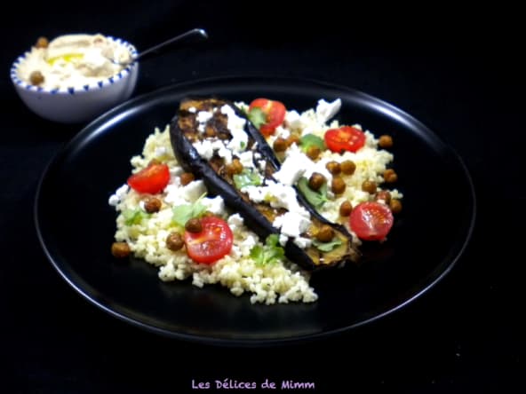 Aubergine rôtie, feta et boulgour