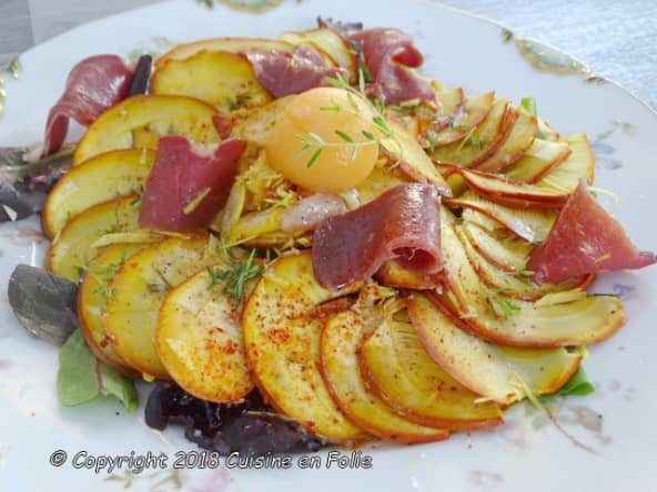 Amanites de césar en carpaccio, magret fumé et melon de Lectoure