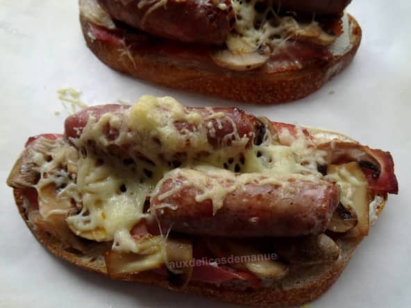 Tartines gratinées aux chipolatas ou merguez