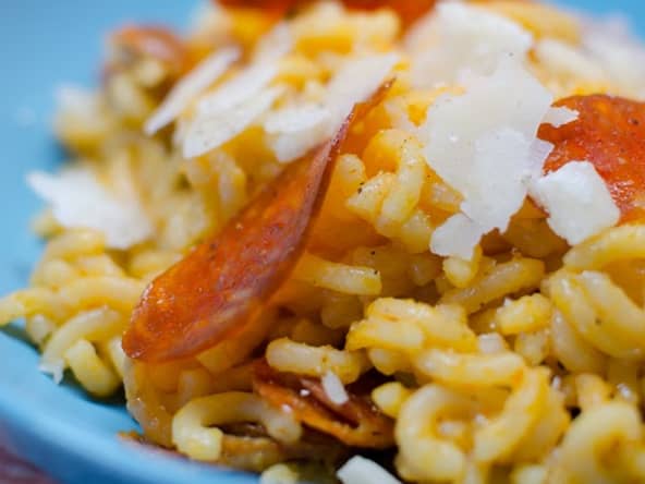 Risotto de coquillettes au chorizo et au parmesan