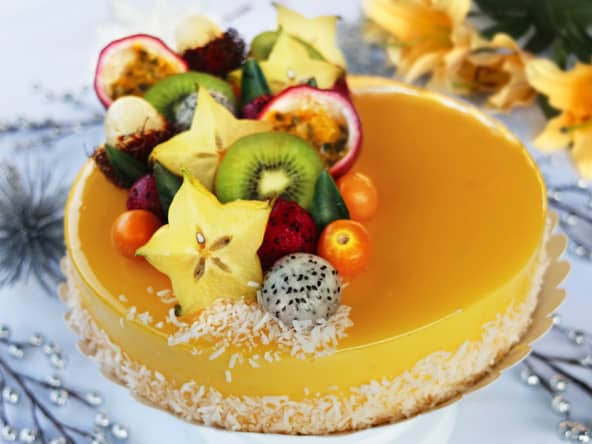 L’Entremets exotique mangue, passion, noix de Coco