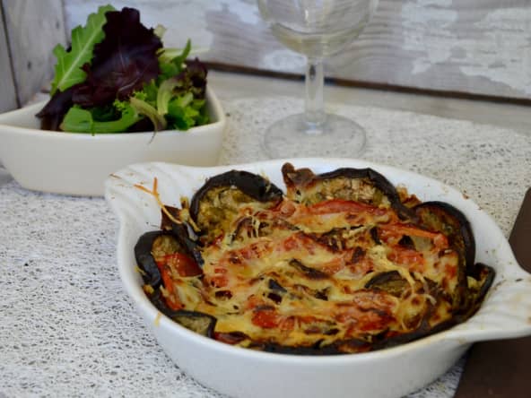 Gratin d’aubergines et tomates à la béchamel