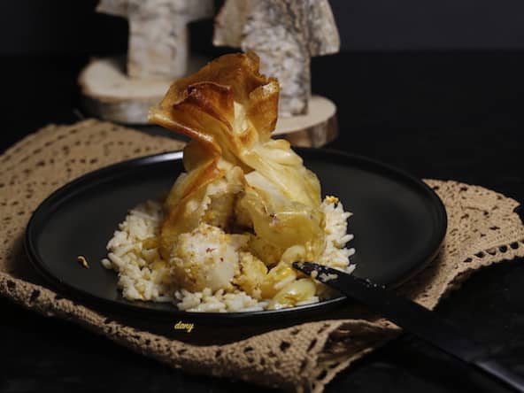 Aumônières de St-Jacques panées aux amandes et aux endives