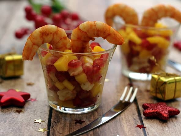Verrines fraîcheur aux gambas et fruits exotiques