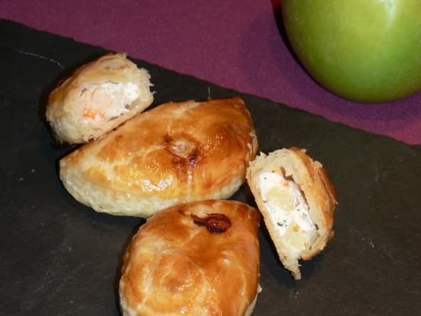 Chaussons à la ricotta, crevettes et pommes