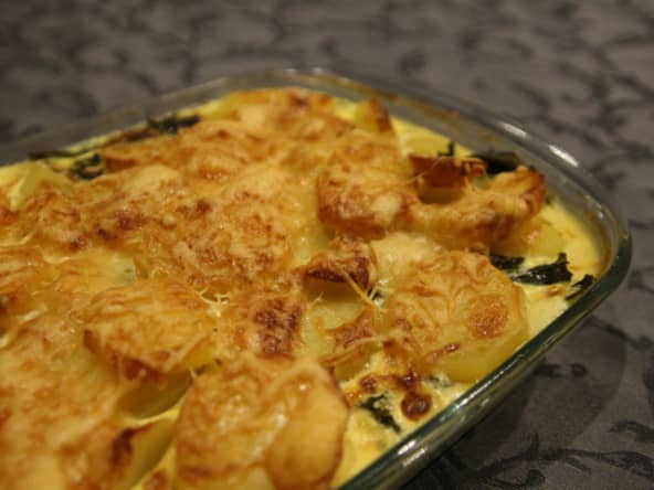Gratin réconfortant de pomme de terre chou kale et cancoillotte