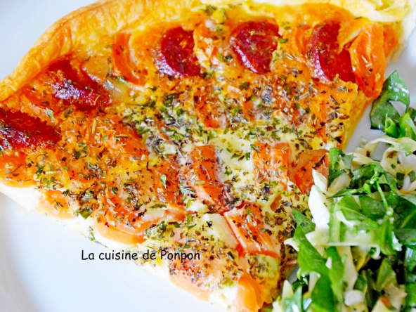 Tarte aux carottes, chorizo et mozza