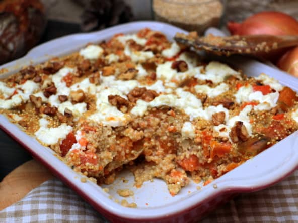Gratin de quinoa patates douces et chèvre frais
