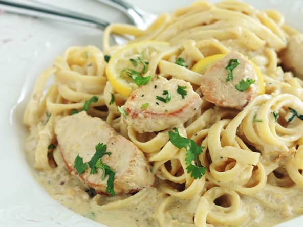 Pâtes tagliatelles au poulet sauce crème citron