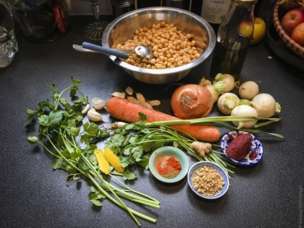Pois chiches braisés aux légumes