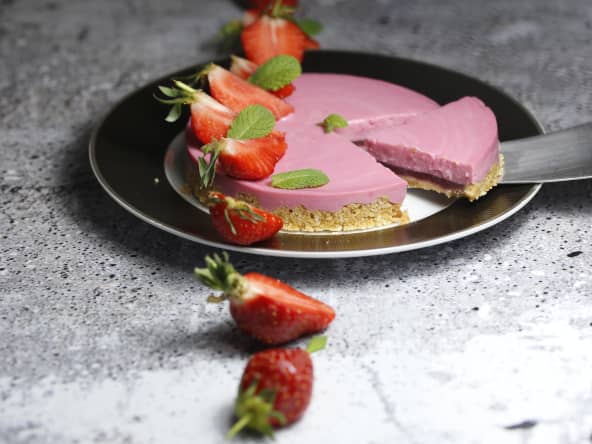 Tarte panna cotta fraises et coulis de menthe