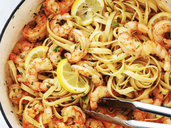 Pâtes aux crevettes ail citron
