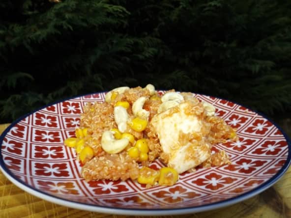 Wok de poulet au quinoa et au maïs