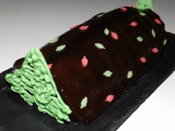 Bûche de crêpes à la mousse au chocolat noir et aux poires