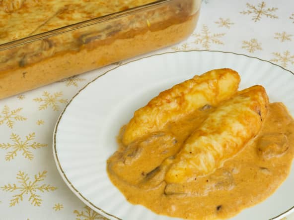 Gratin de quenelles au thon et à la bisque de homard
