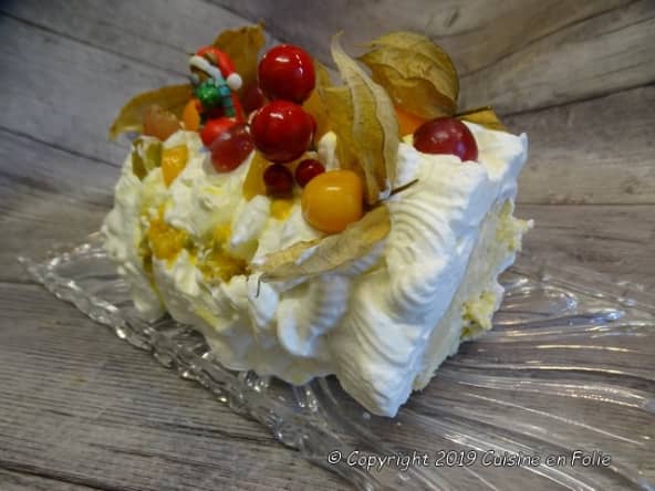 Bûche aux fruits exotiques, chantilly au citron tigre
