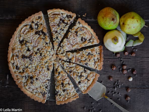 Tarte streusel poires, noisette et pépites de chocolat