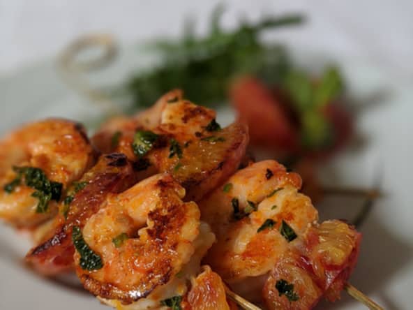 Brochettes de Gambas à l’orange sanguine