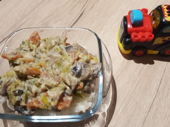Petit pot blanquette de lieu noir aux légumes et riz