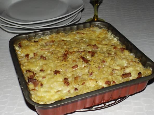 Gratin de crozets aux lardons