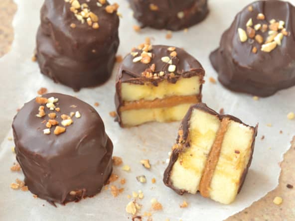 Bouchées healthy banane, beurre de cacahuète et chocolat