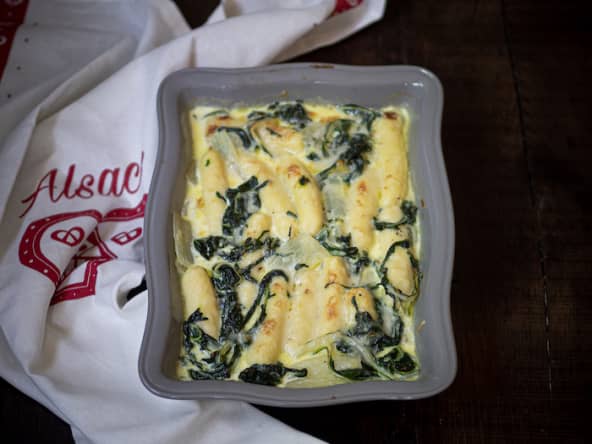 Gratin de buwespätzle aux blettes et au comté