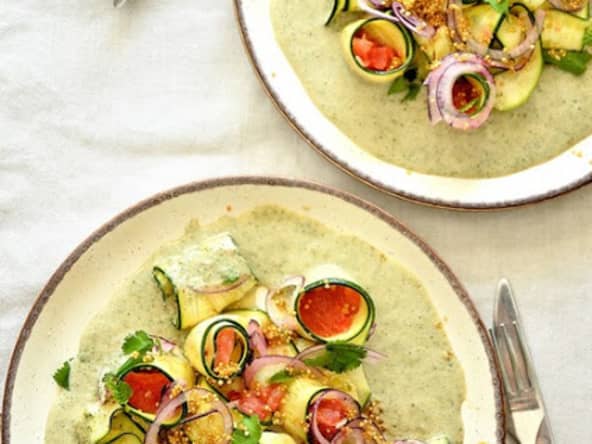 Courgettes marinées et leche de tigre
