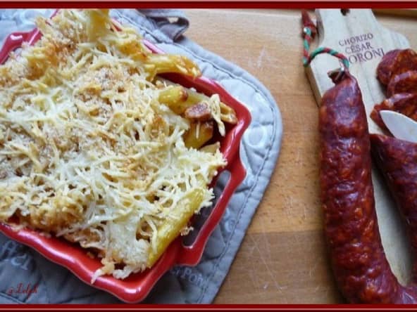Gratin de pâtes au chorizo et au curry