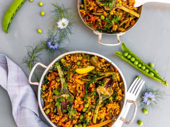 Paella vegan aux petits légumes