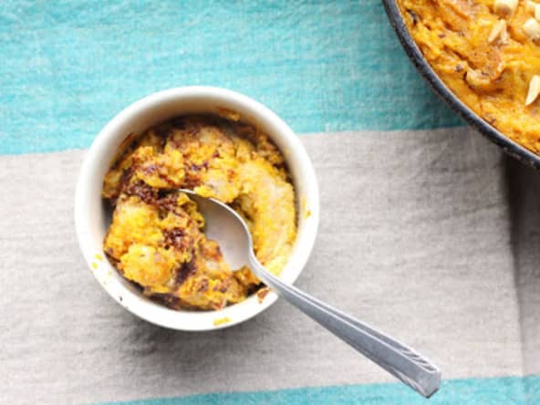 Bread pudding au potimarron, au beurre de cacahuète et au chocolat