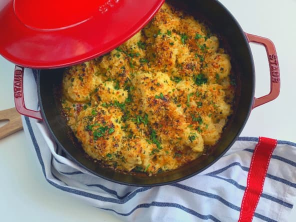 Gratin de chou-fleur à la moutarde et au cheddar