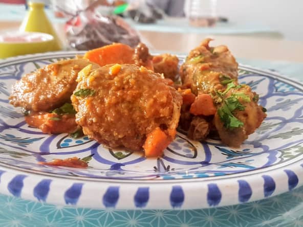 Tajine patates douces boulettes de viande et poulet