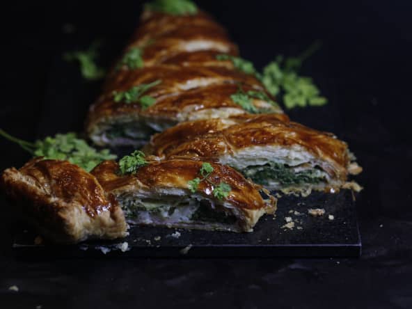 Tresse feuilletée aux épinards et au chèvre