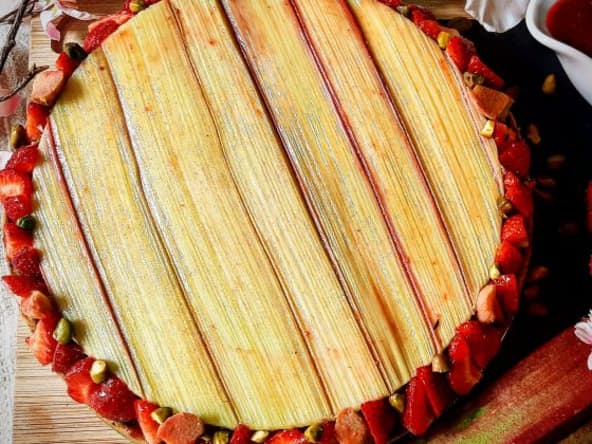 Tarte fraise rhubarbe vanille