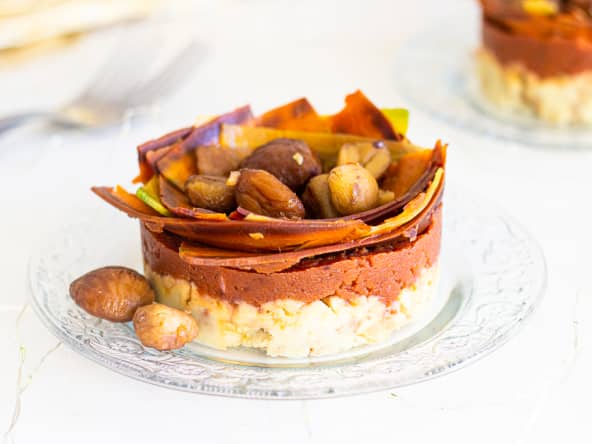 Duo de purée aux pommes de terre, marrons et carottes colorées