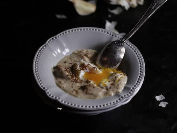 Crème de champignons et oeuf mollet