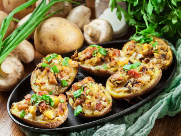 Pommes de terre farcies aux champignons et jambon