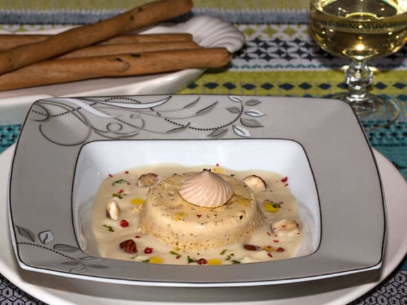 Flans de foie gras et velouté de topinambours